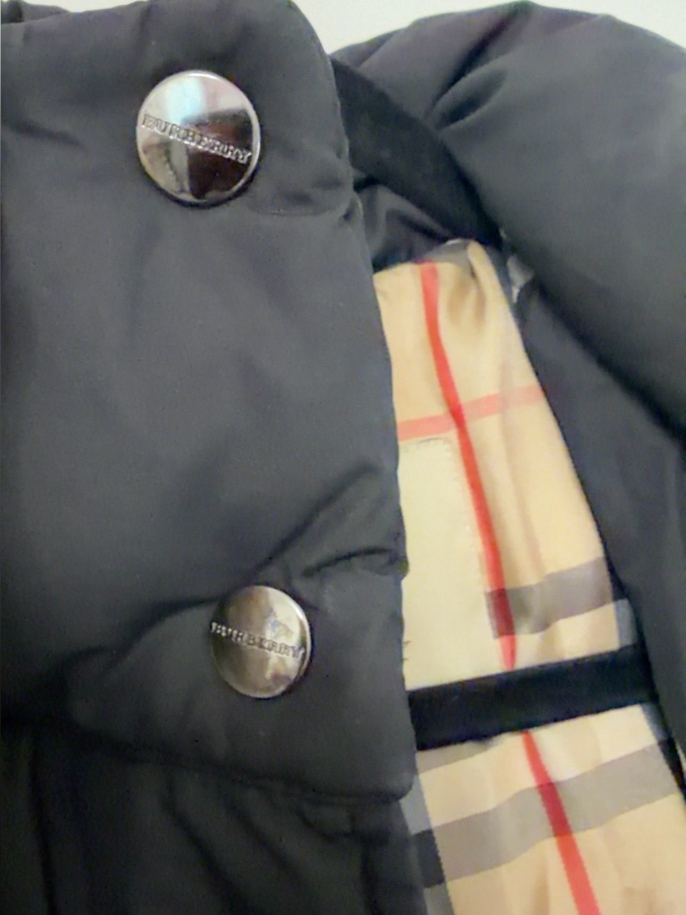 Burberry London Black Down Puffer Jacket Nova Check Lined Hooded Size S - Picture 5 of 7